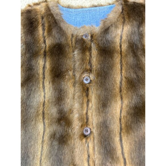 Vintage Reversible Blue Jean Denim & Faux Fur Button-Up Vest - Picture 6 of 6